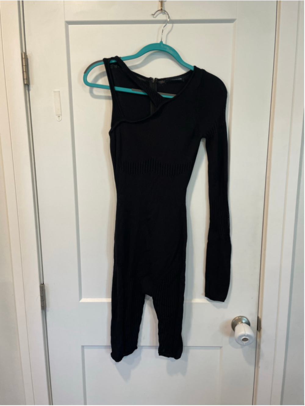 Women's Maniere De Voir Black One-Shoulder Knit Jumpsuit Size S Bodysuit Bodycon